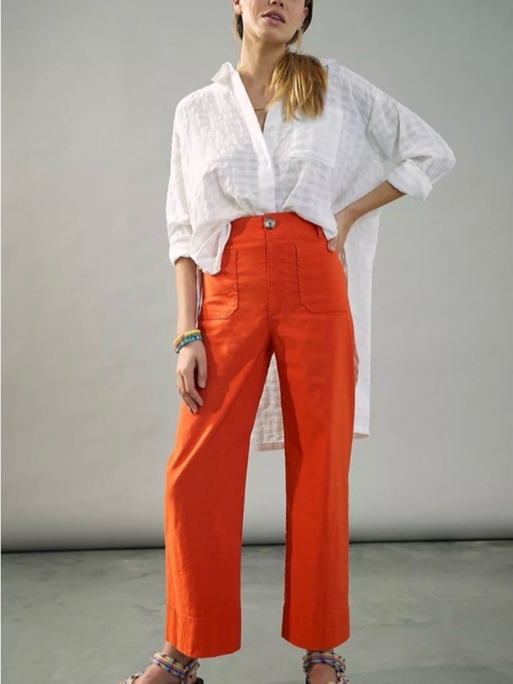Maeve by Anthropologie Wide-Leg Pants in Bright Reddish-Orange